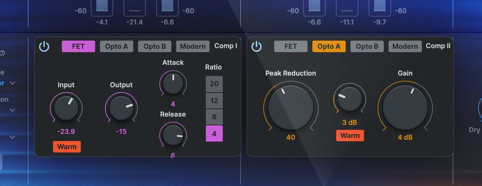 A close up of AutoTune Vocal Compressor's compression options