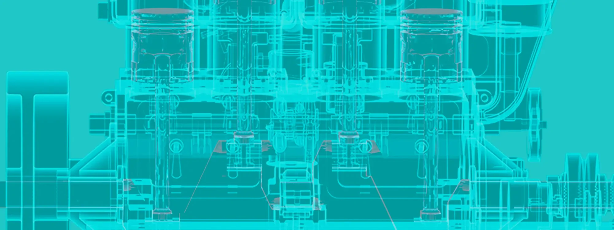 Faded image of an engine overlayed on a bright teal green background