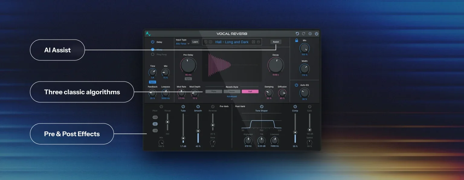 Infograph of AutoTune Vocal Reverb plugin interface