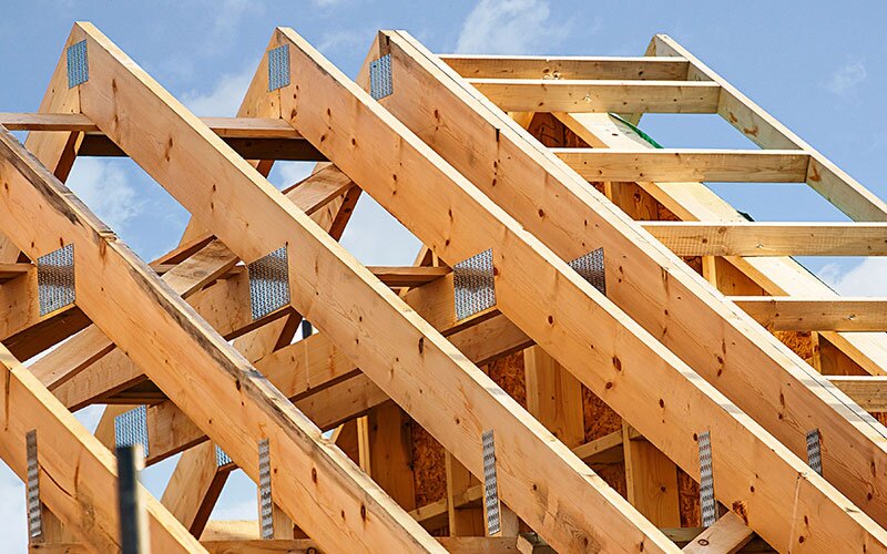 Roof truss installed in a home under construction.