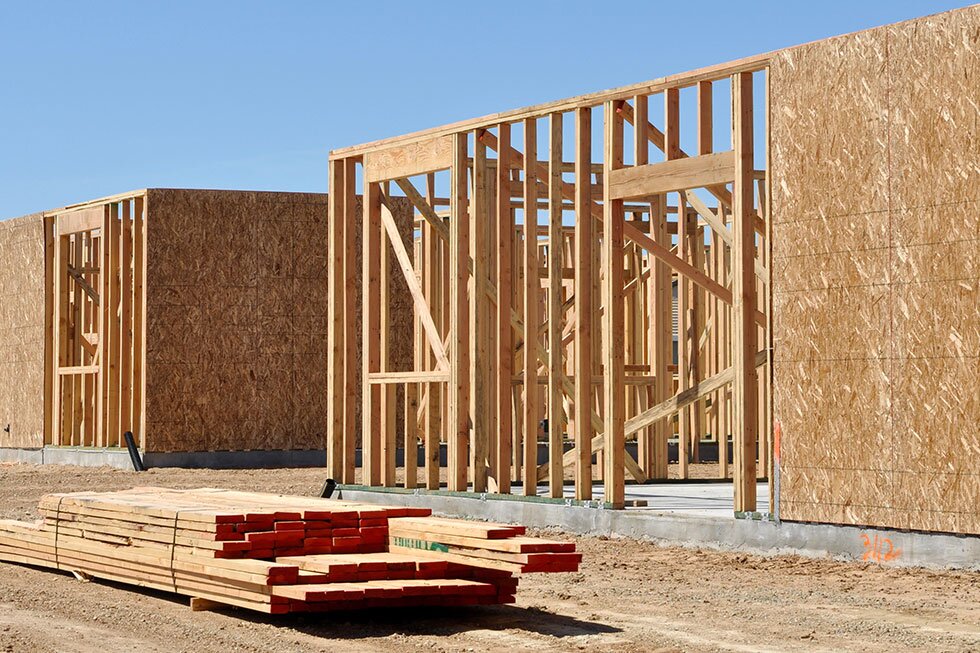 A construction site of a house being built.