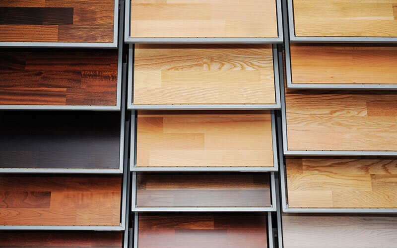 A colorful display of flooring options.