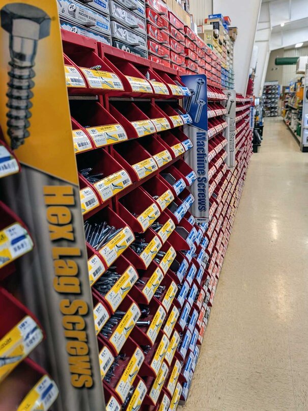 Fastener aisle at Pardue Builders Supply