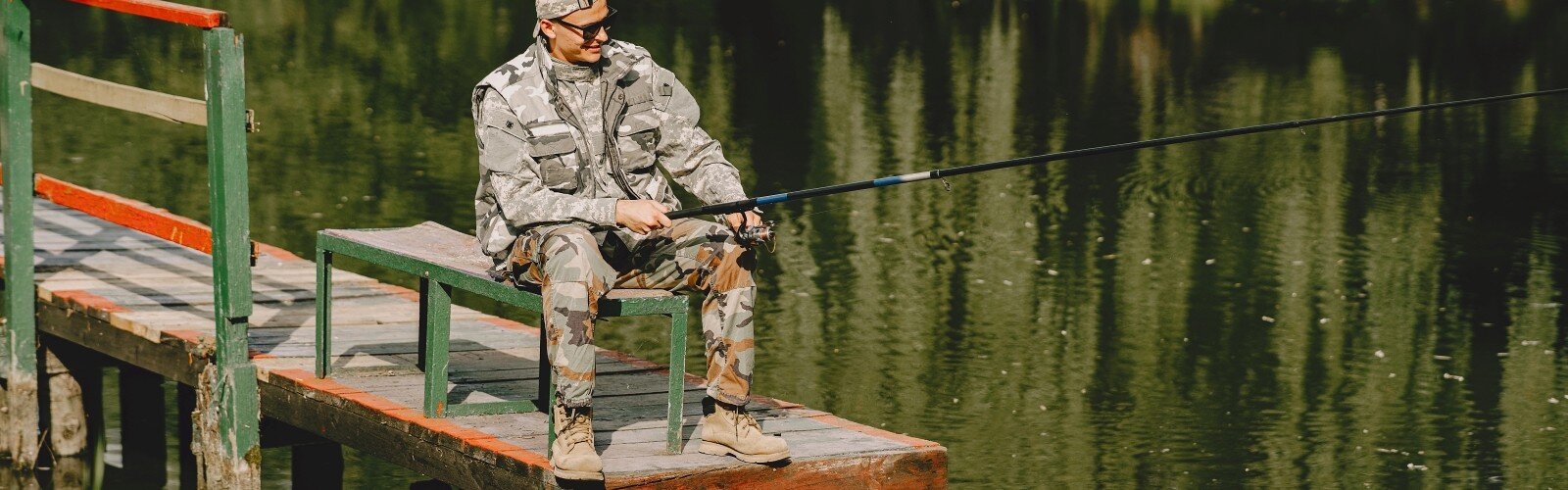Man fishing and holds the angling rod