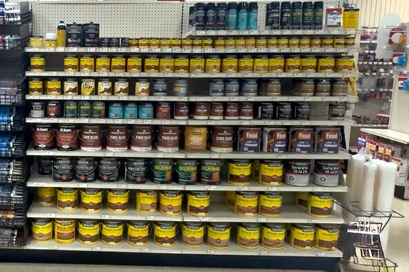 Stains department at Pardue Builders Supply
