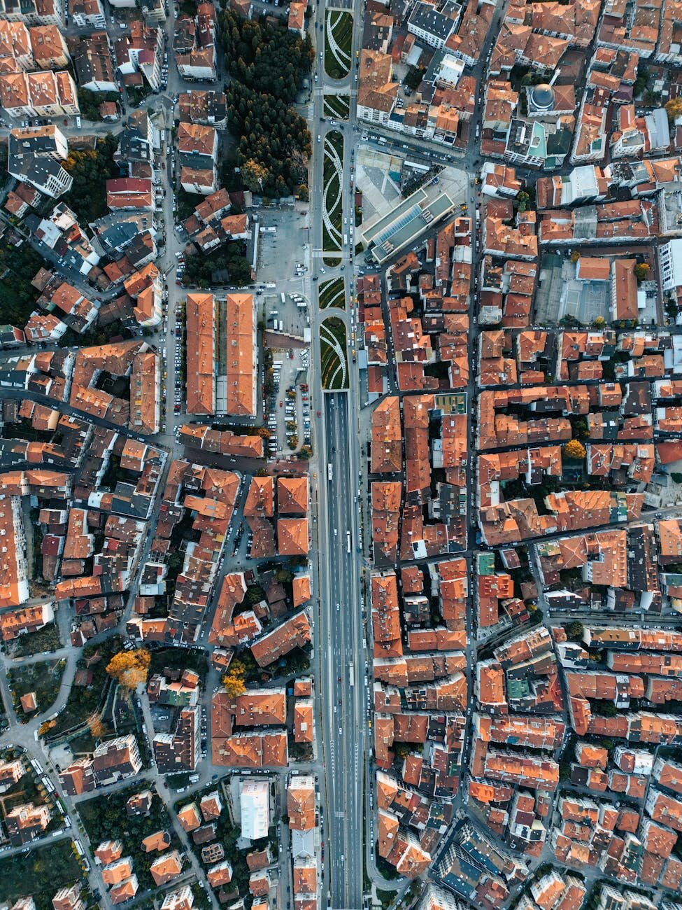 Top down view of a city