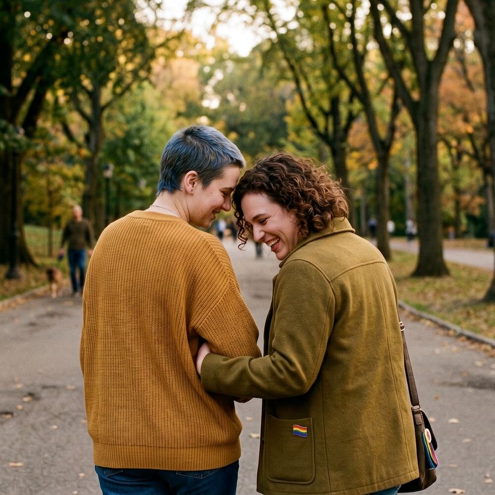 Two couples walking in park