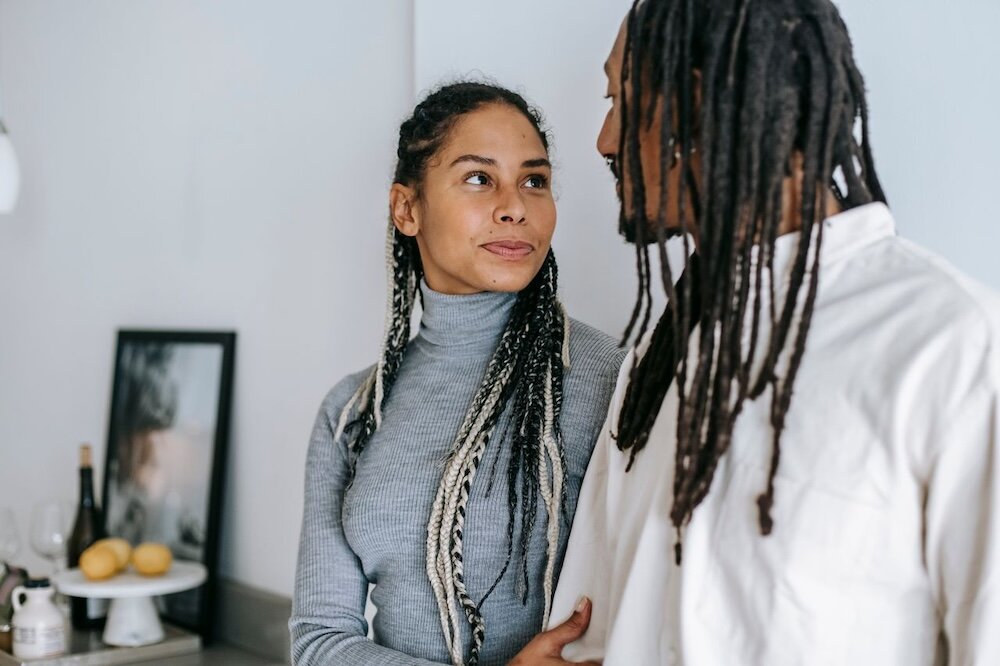 Couple looking at each other