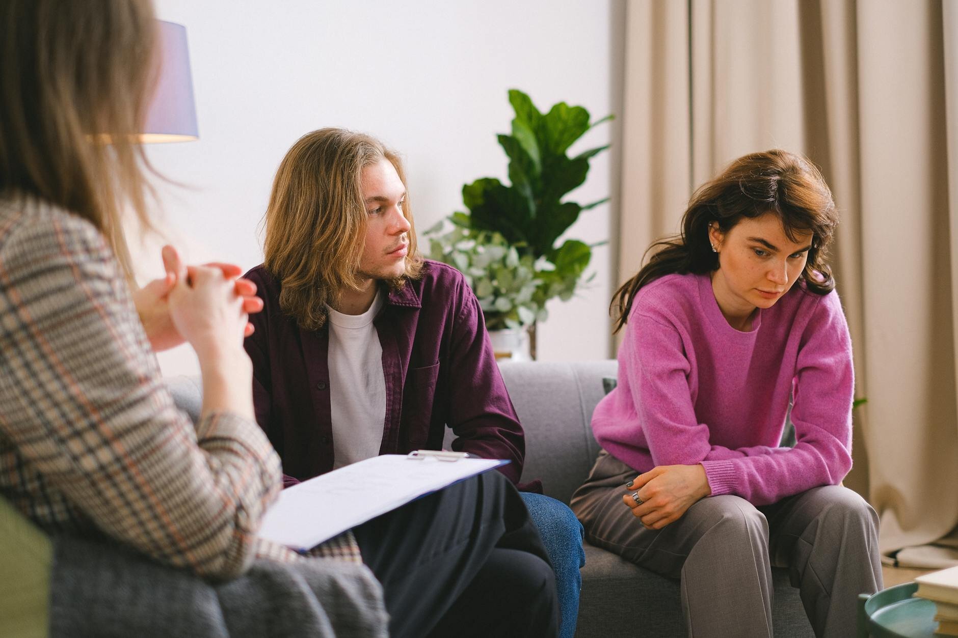 Woman upset with partner during therapy session