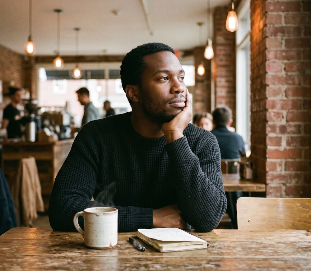 Patient thoughtfully speaking with psychotherapist