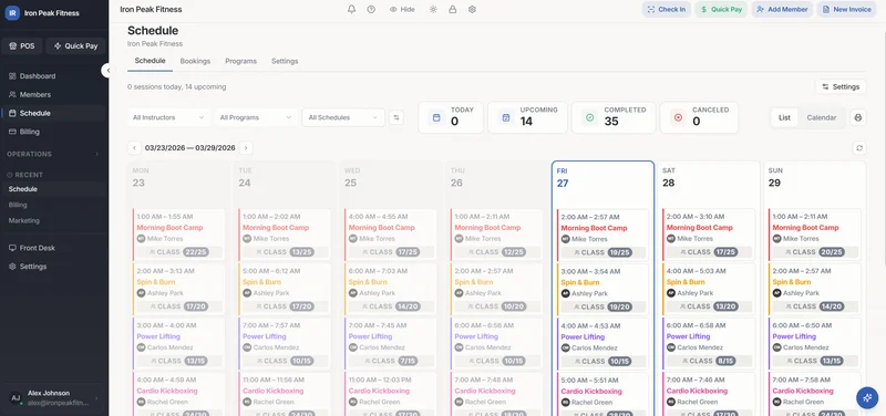 Class Scheduling Dashboard - Light Mode