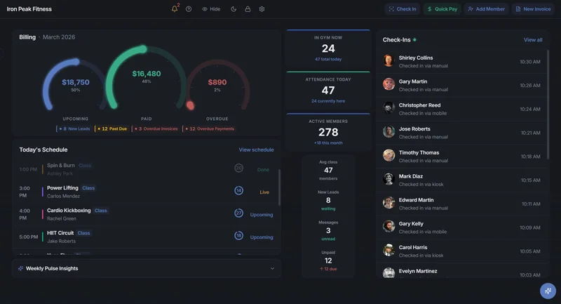 Gym Management Dashboard - Dark Mode