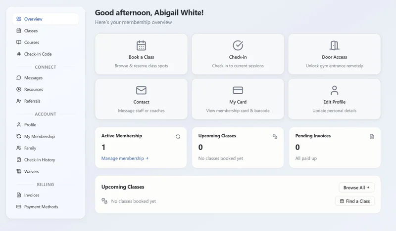 GymPoint Member Portal Dashboard