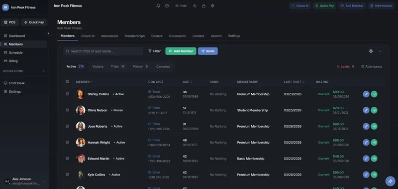 Member Management Dashboard - Dark Mode