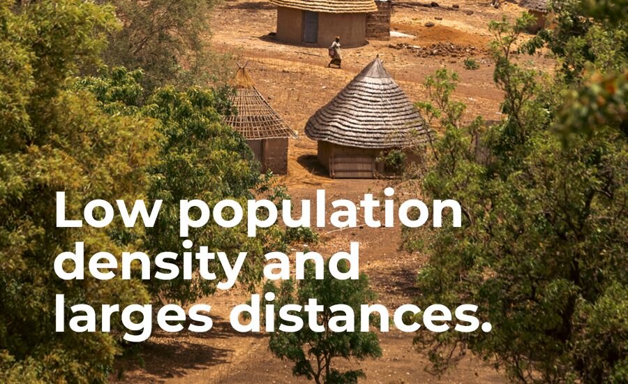 Low population density and larges distances.