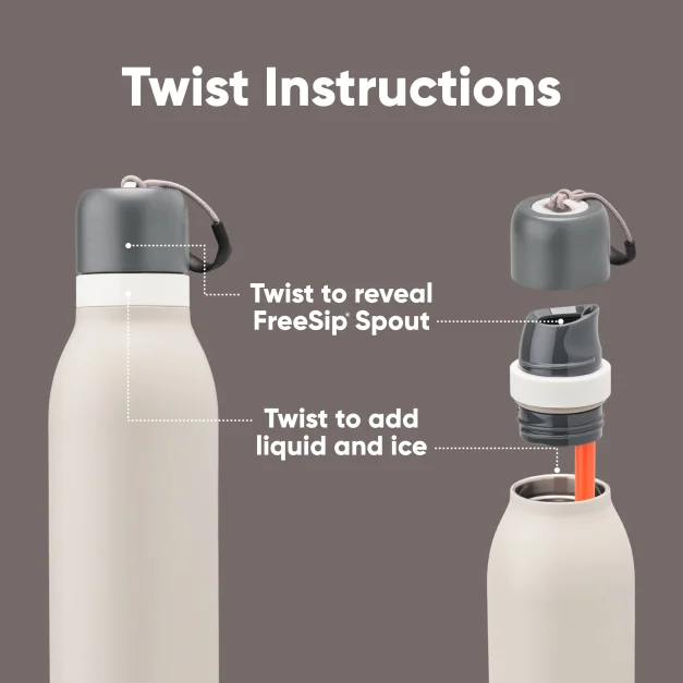 a gray freesip twist showing the spout, straw, and lid