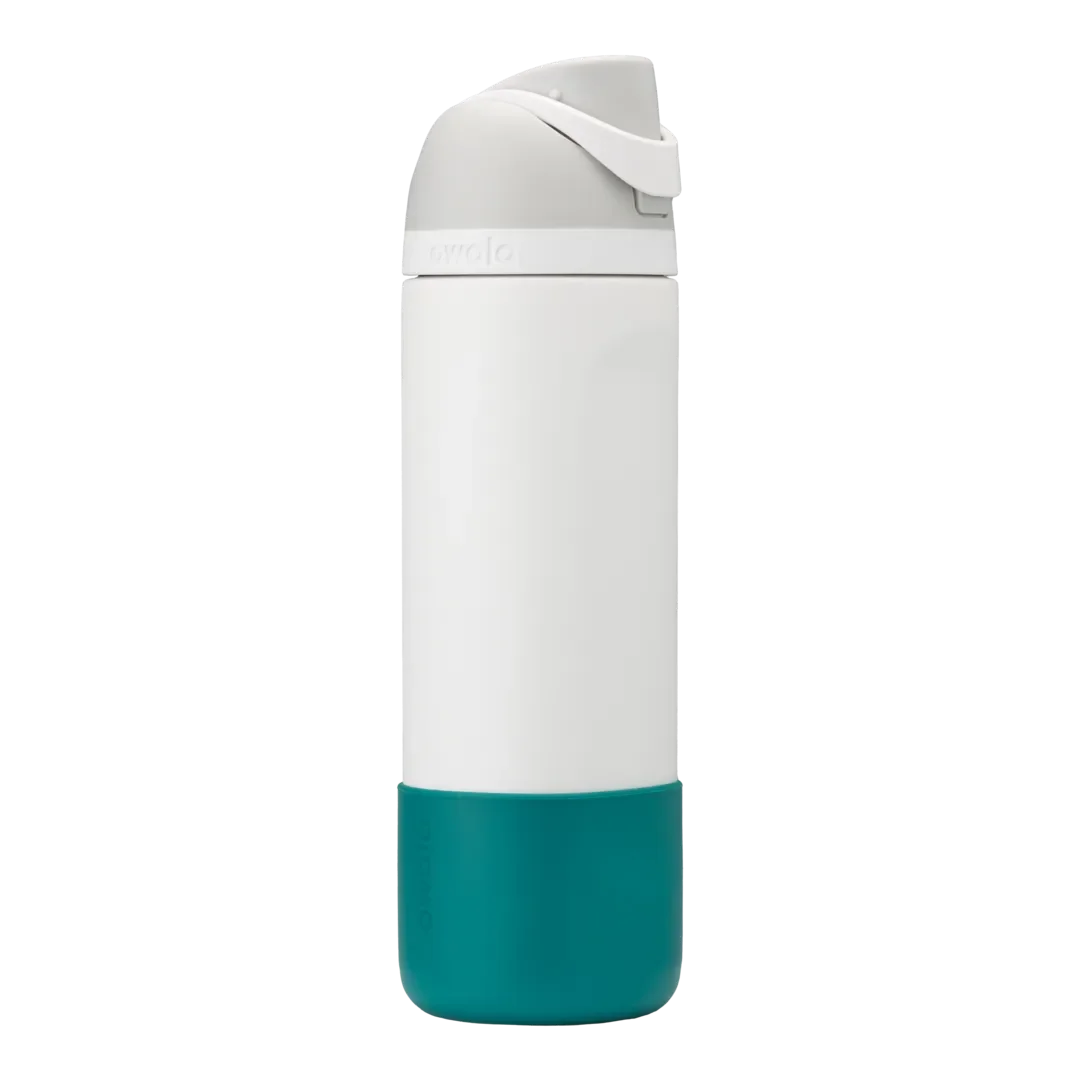 Bottle Boot in deep teal silicone, shown on a white FreeSip bottle as example