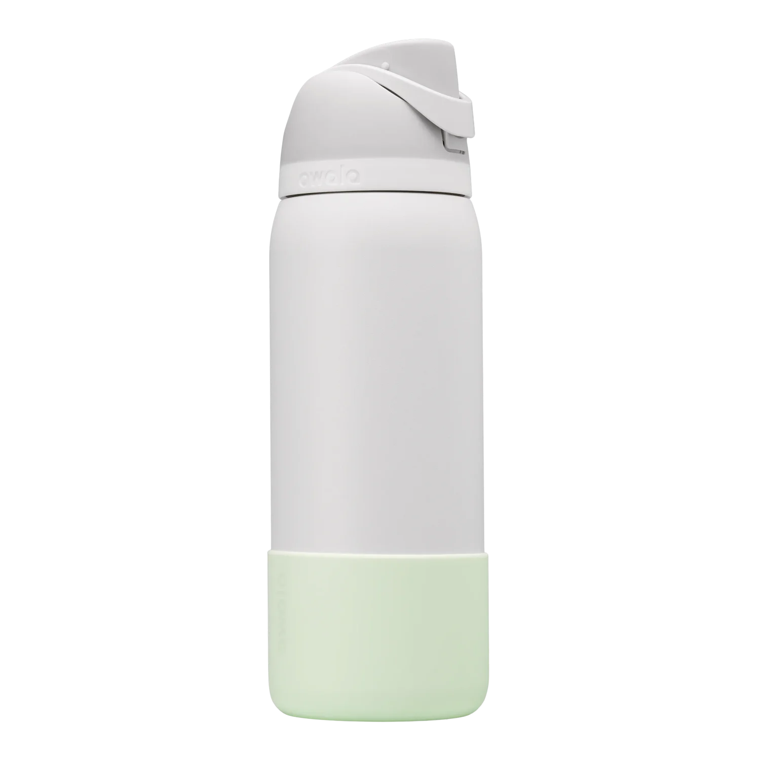 Bottle Boot in pale mint green silicone, shown on a white FreeSip bottle as example