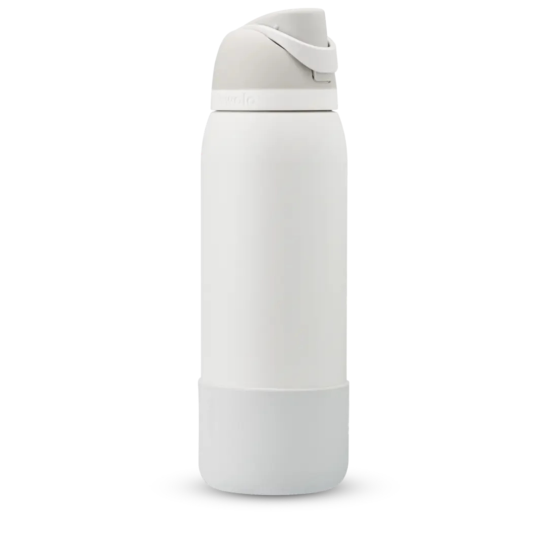 Bottle Boot 40oz in light gray silicone, shown on a white FreeSip bottle as example