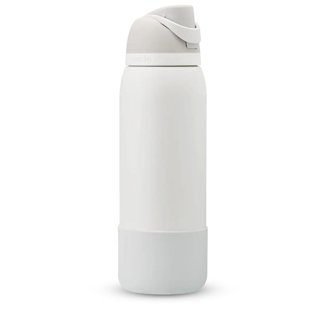 Bottle Boot 32oz in light gray silicone, shown on a white FreeSip bottle as example