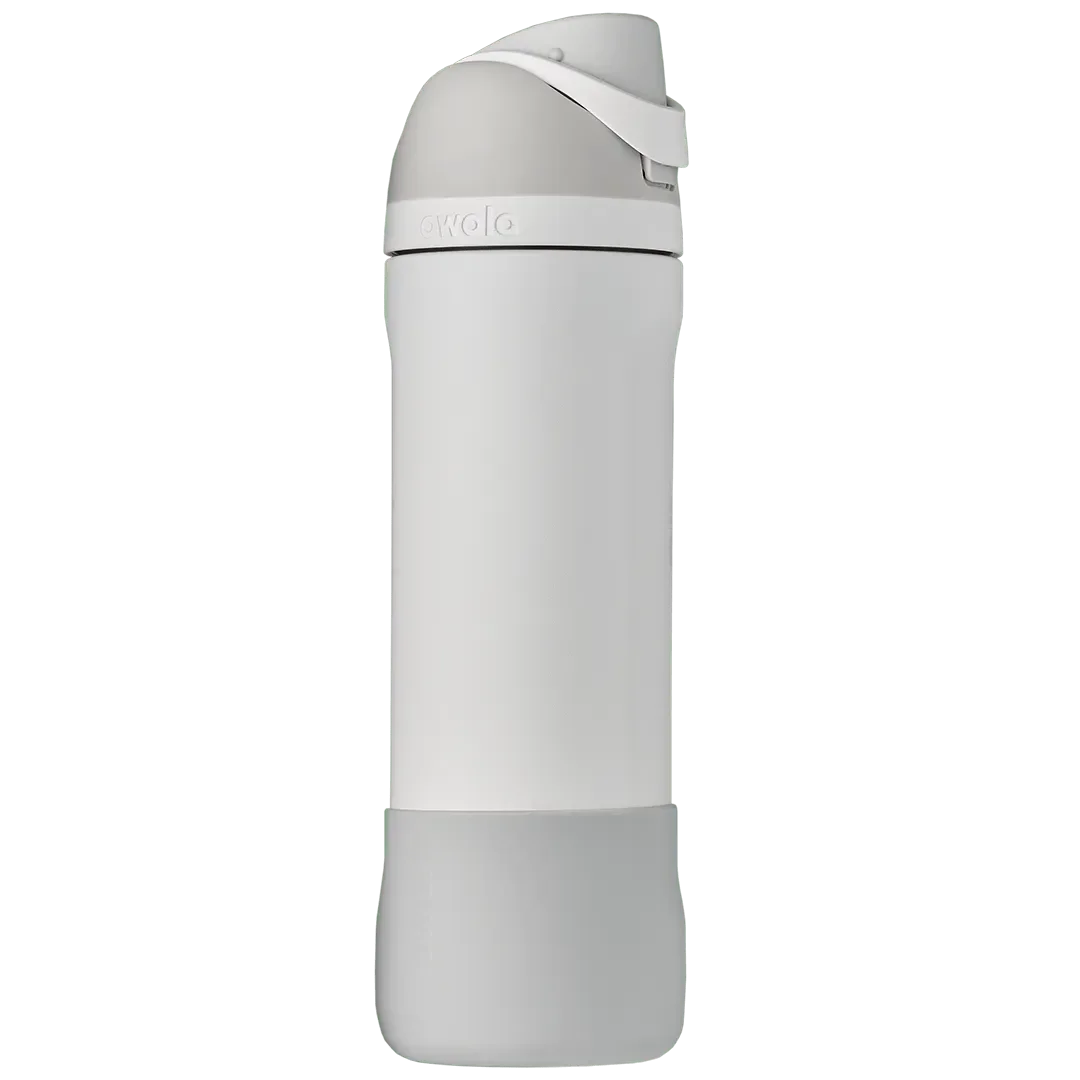 Bottle Boot in light gray silicone, shown on a white FreeSip bottle as example