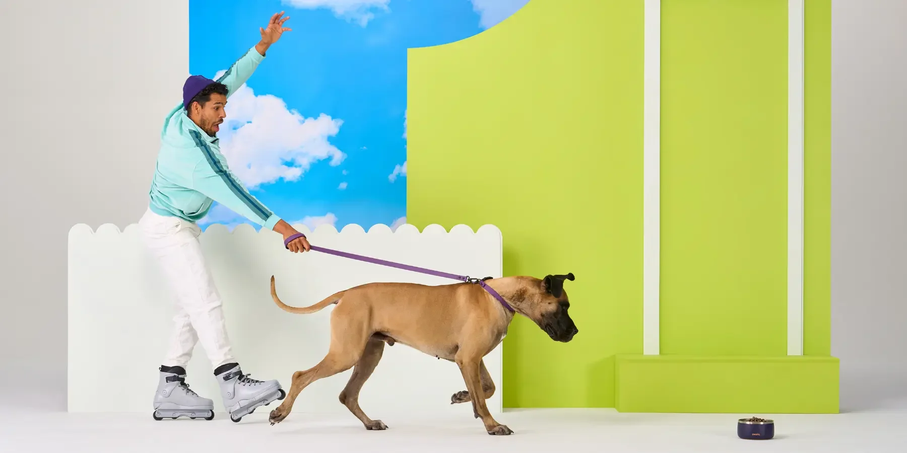 image of a dog and owner playing by an Owala Pet Bowl