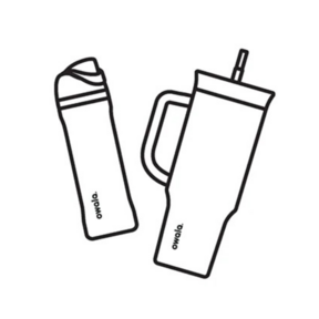 Simple icon of a water bottle and tumbler, representing hydration and drinkware options.