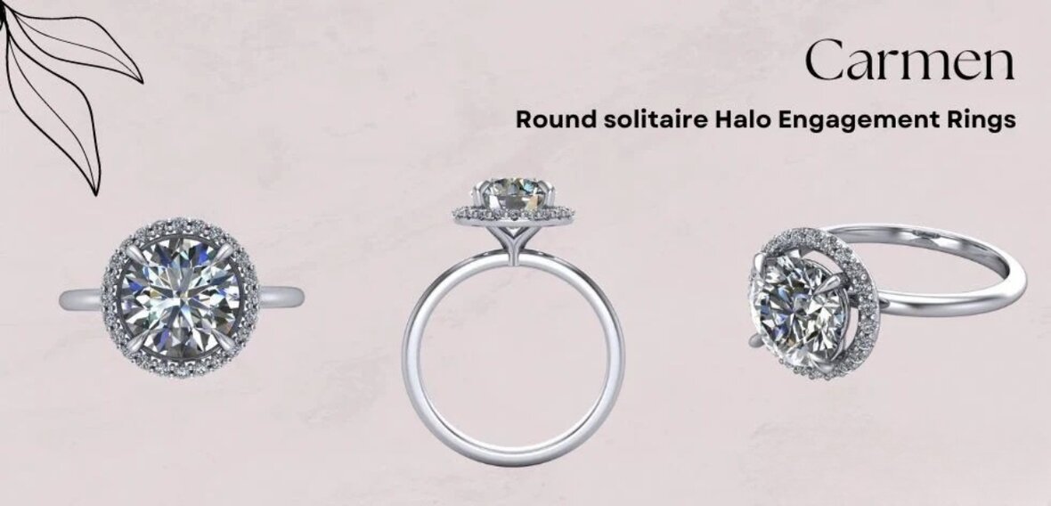 Carmen round diamond halo engagement ring in white gold