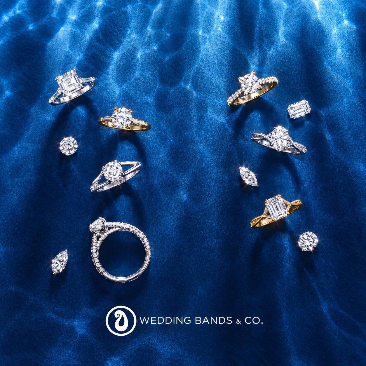 Diamond engagement rings representing the full range covered in this Chicago buyer's guide