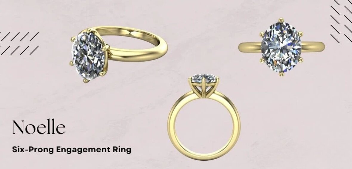 Noelle six-prong oval diamond solitaire engagement ring in yellow gold