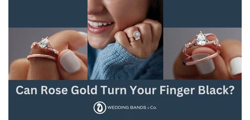 Rose gold and yellow gold diamond rings, showing the copper alloy that can cause skin discoloration