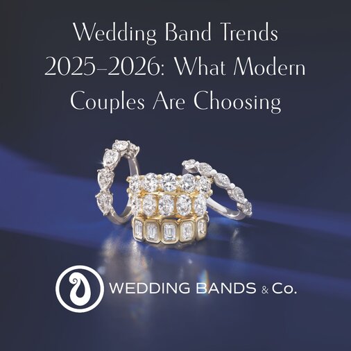 Diamond wedding bands in white and yellow gold showcasing trending 2025–2026 designs by Wedding Bands & Co.