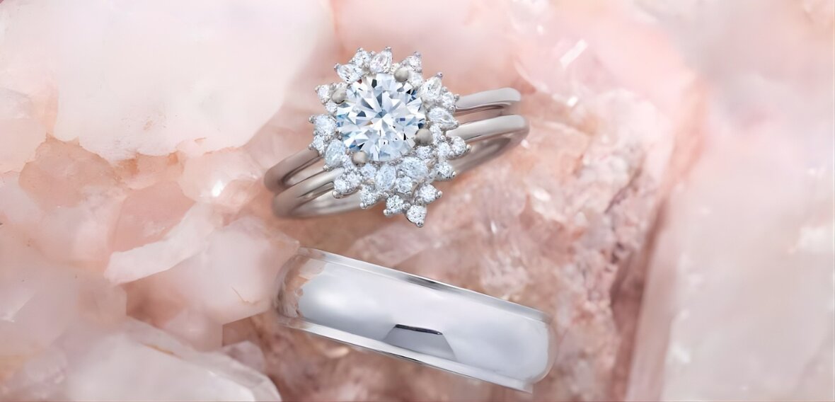 White and yellow gold diamond wedding bands showing unisex and gender-neutral engagement ring designs