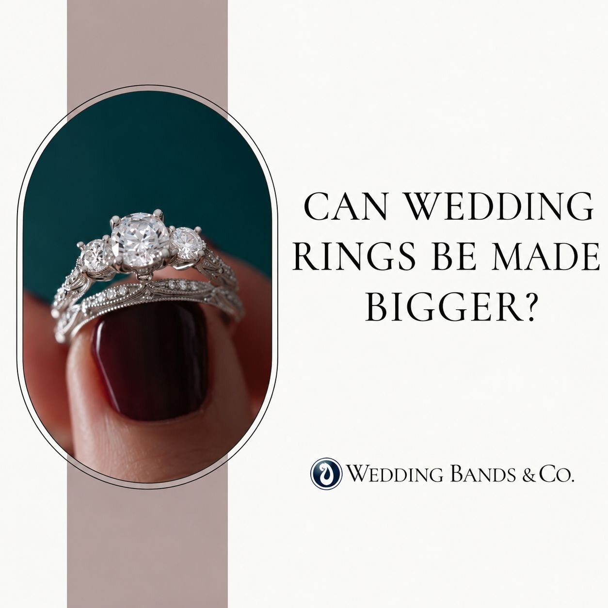 Wedding rings in various metals showing different band constructions relevant to resizing