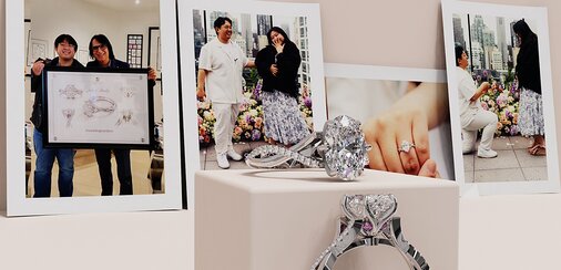 Stack of gold diamond wedding bands, the styles Bradley considered before designing Julia's custom engagement ring