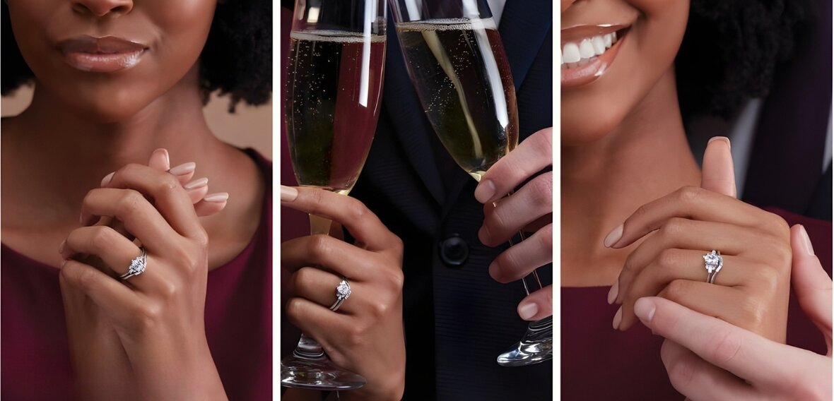 CAD rendering and 3D wax prototype of custom engagement ring during design process