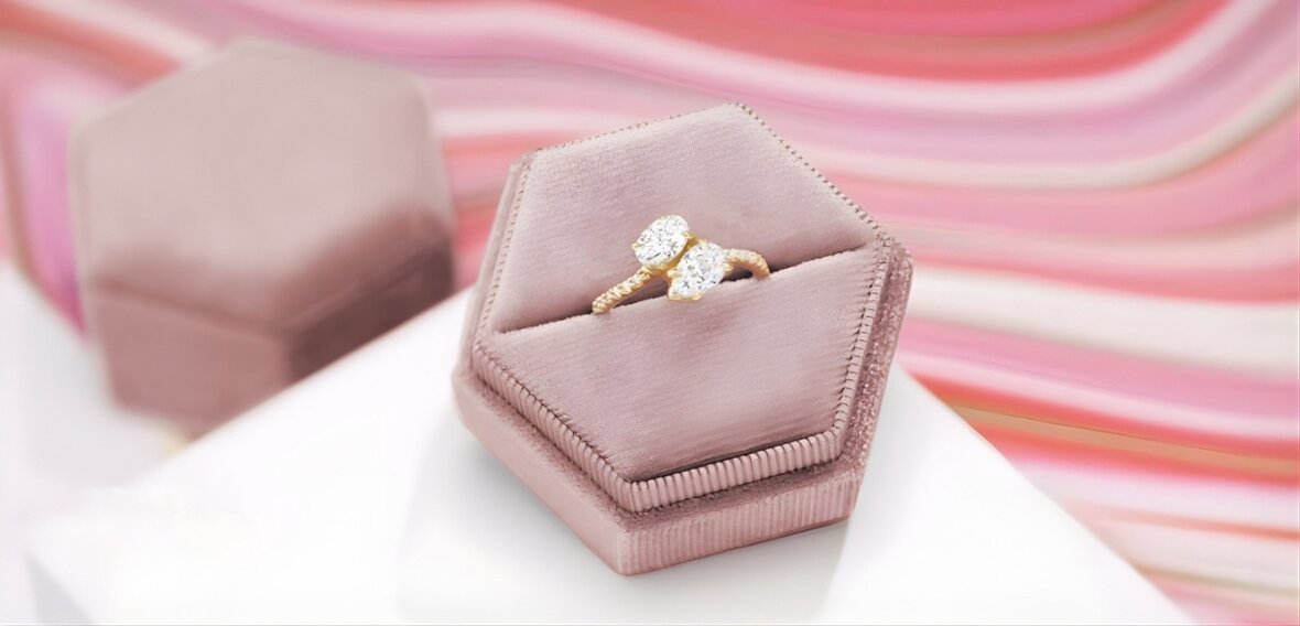 Yellow gold engagement ring with center diamond showing anatomy components for dual-purpose use