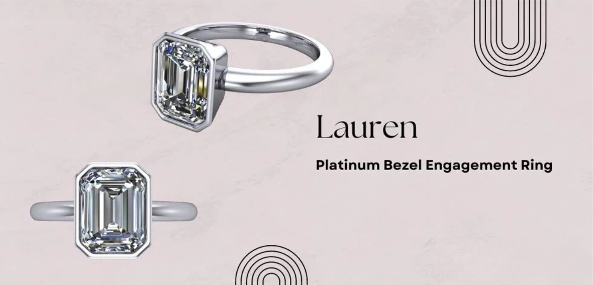 Lauren emerald-cut diamond bezel engagement ring in platinum