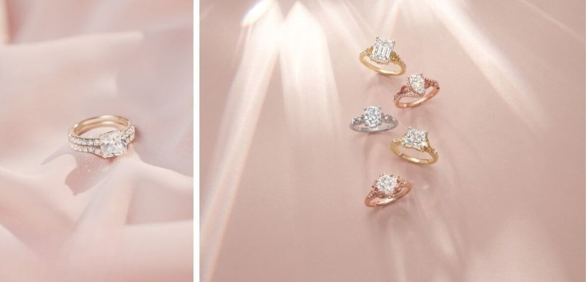 Platinum engagement ring with crisscrossing diamond and plain bands, an example of custom jeweler craftsmanship