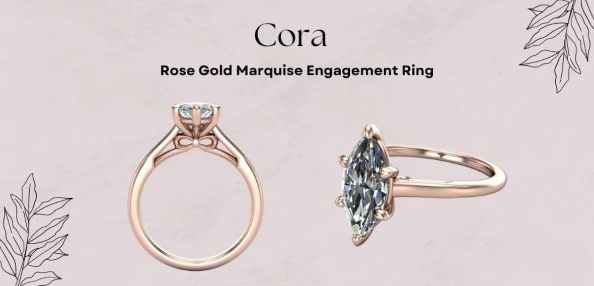 Cora marquise-cut diamond engagement ring on a rose gold band