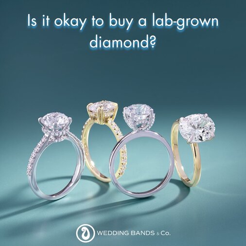 Stack of gold wedding bands with diamond details displayed for choosing the right wedding ring by Wedding Bands & Co.