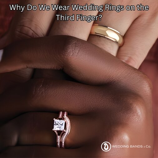 Close-up of wedding ring worn on third finger left hand showing traditional ring finger placement