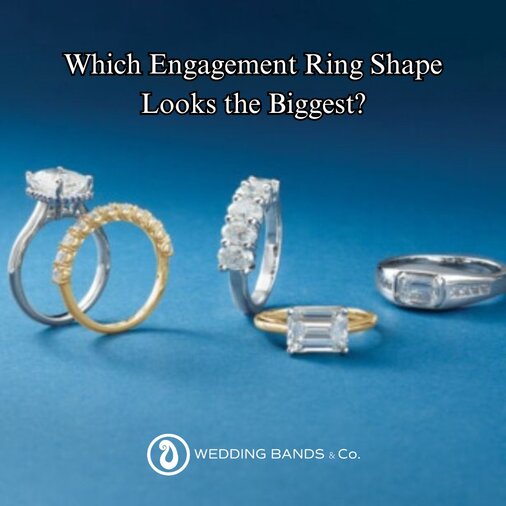Diamond engagement rings in various shapes comparing size appearance of oval, marquise, and round cuts