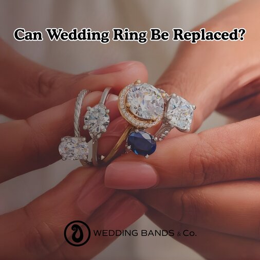 Stack of gold wedding bands with diamond details showing replacement and upgrade options