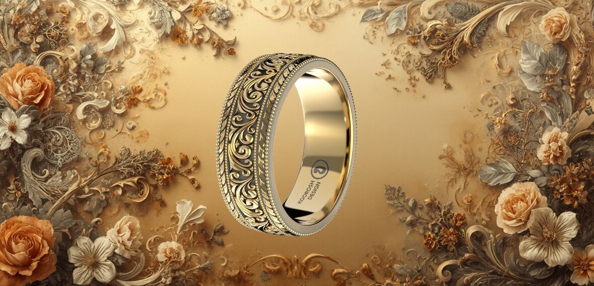 White and yellow gold diamond wedding bands styled on lace fabric, showcasing elegant bridal ring designs by Wedding Bands & Co. in Chicago