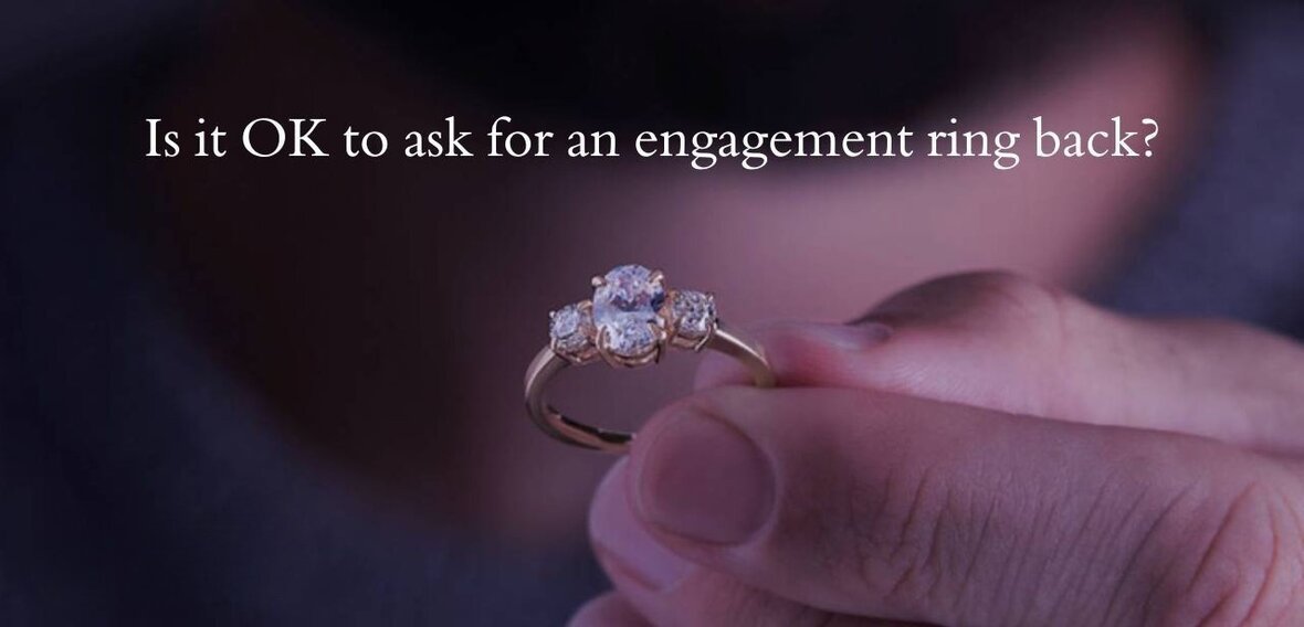 Diamond engagement rings displayed after an unsuccessful proposal, illustrating return and resale options