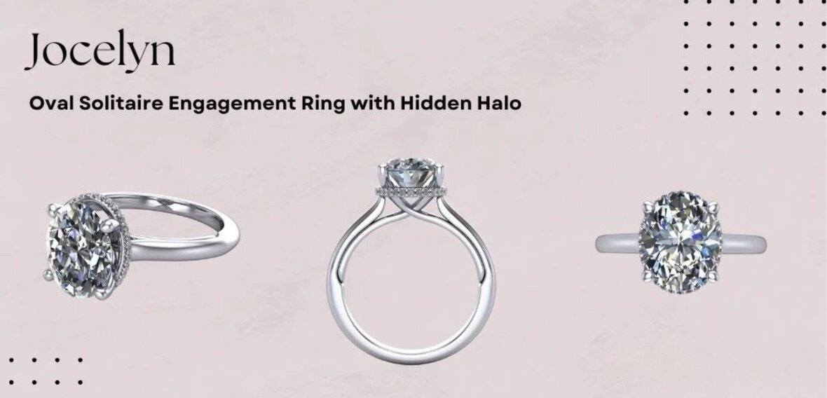 Jocelyn oval solitaire engagement ring with hidden halo in white gold