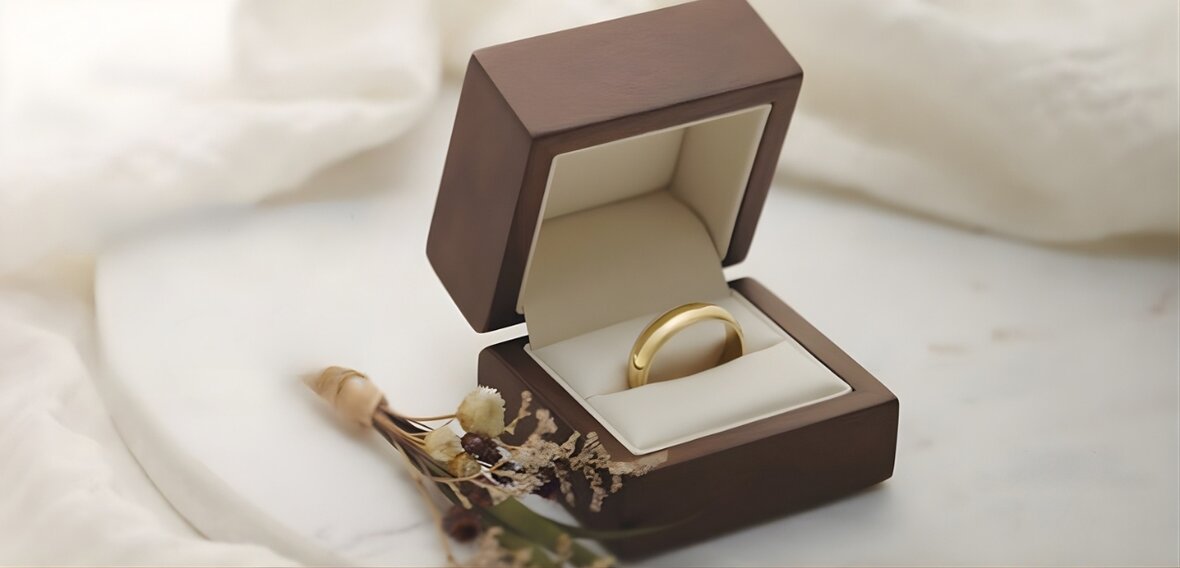 Yellow gold solitaire wedding band showing classic warm tone and traditional styling