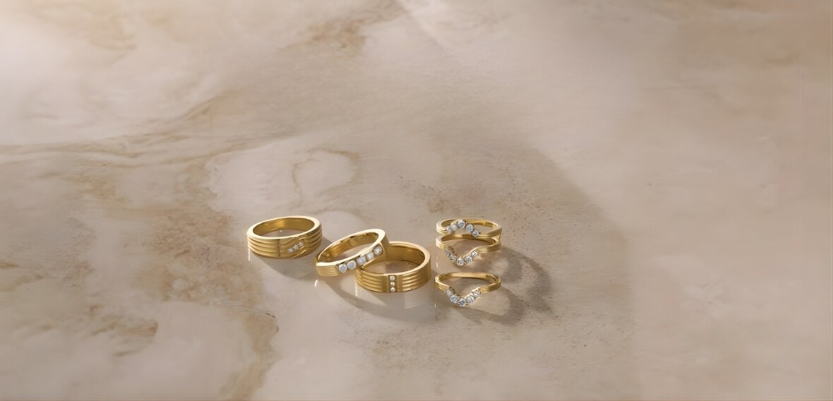 White gold and rose gold wedding bands displaying modern and romantic metal finishes