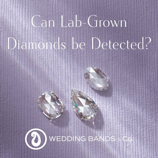 Three loose oval cut lab-grown diamonds displayed on a textured background with educational text about diamond detection